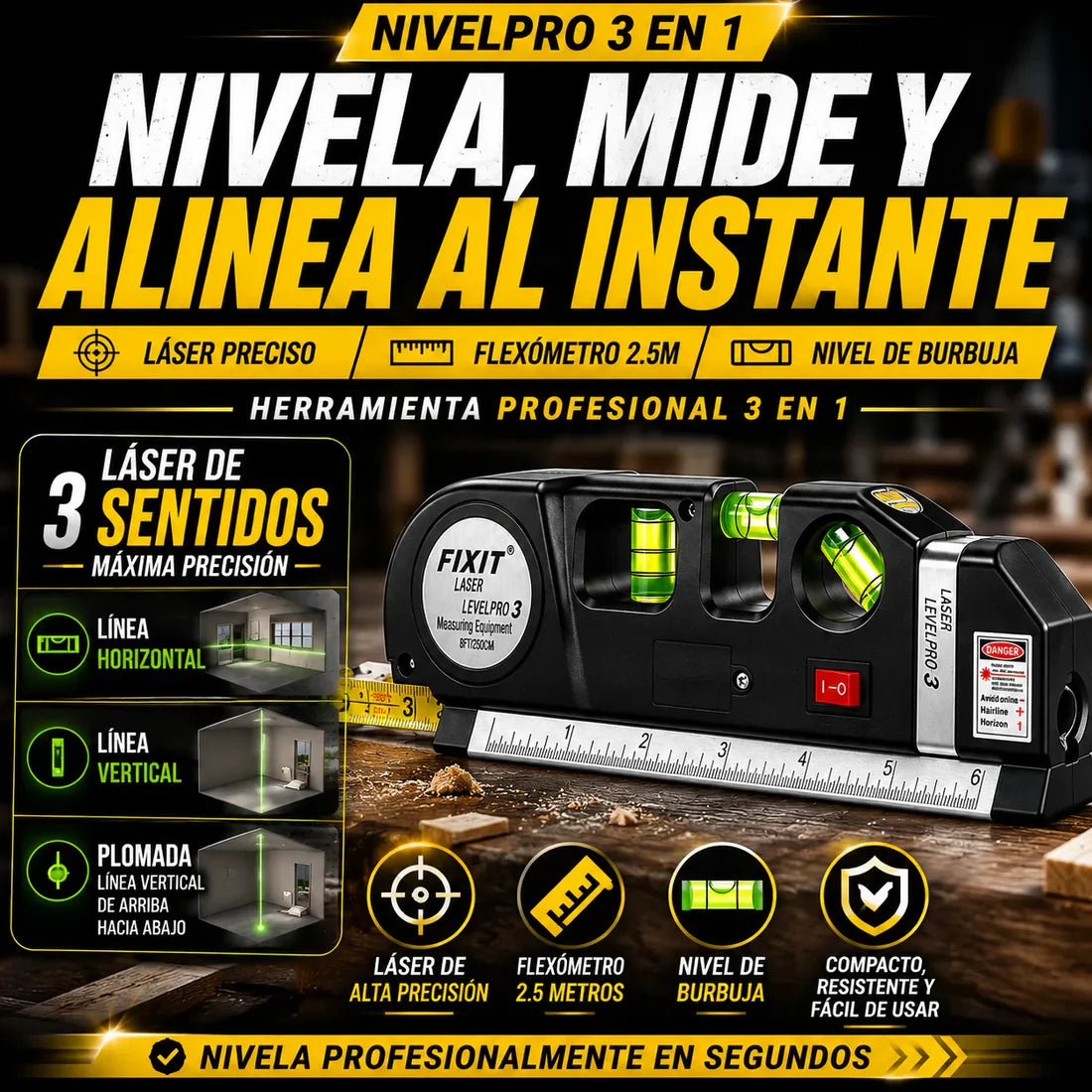 🎯Nivel Láser Multifuncional 4 en 1 - Alineación Perfecta en Segundos✅¡Envío Gratis en 24H!