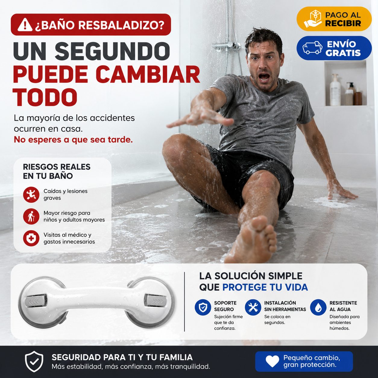 SafeGrip Soporte de Seguridad con Ventosa + Guia de Seguridad en el Baño — REGALO EXCLUSIVO🔥