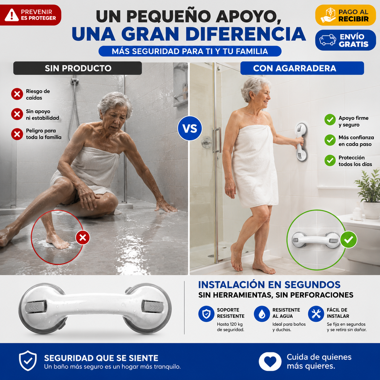 SafeGrip Soporte de Seguridad con Ventosa + Guia de Seguridad en el Baño — REGALO EXCLUSIVO🔥