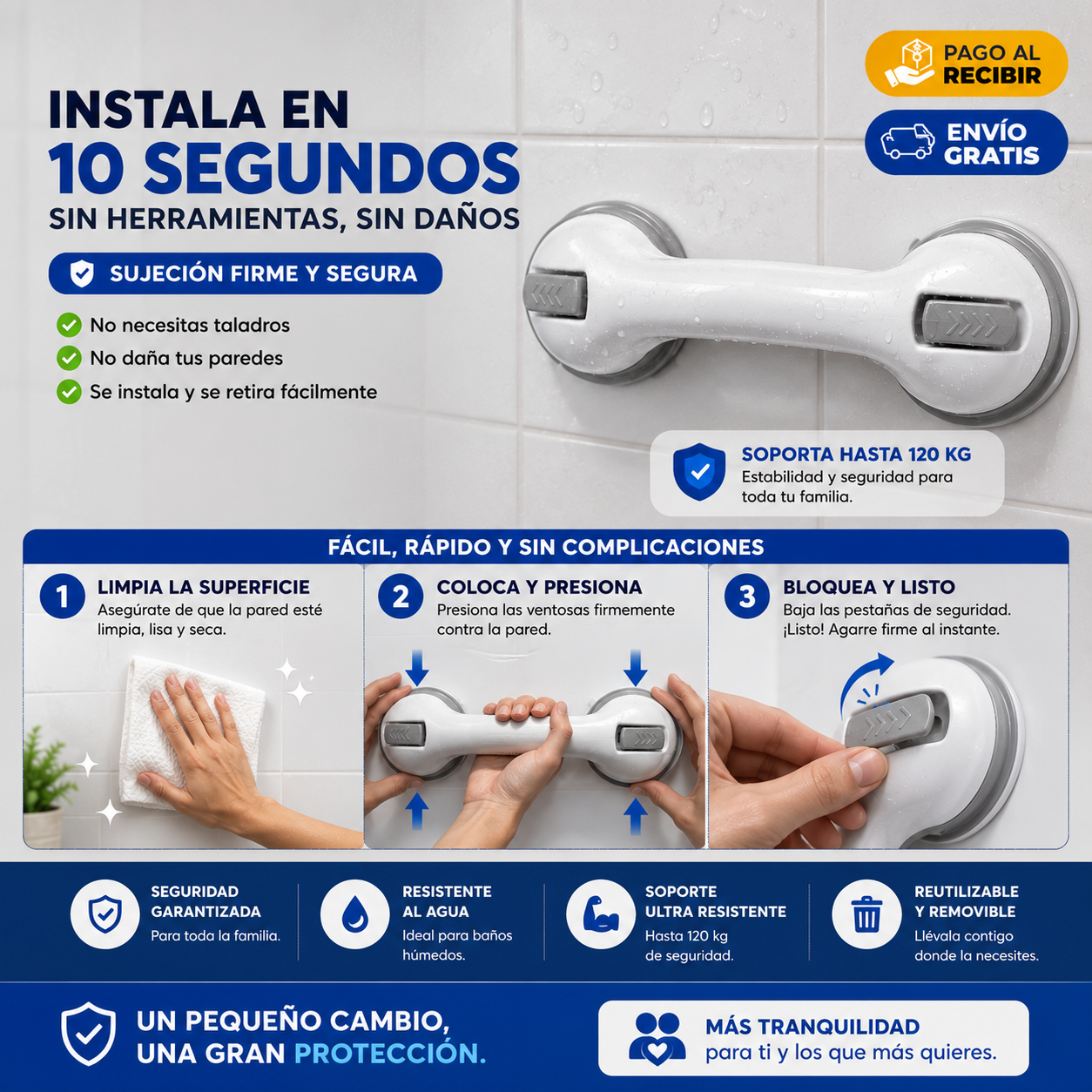 SafeGrip Soporte de Seguridad con Ventosa + Guia de Seguridad en el Baño — REGALO EXCLUSIVO🔥