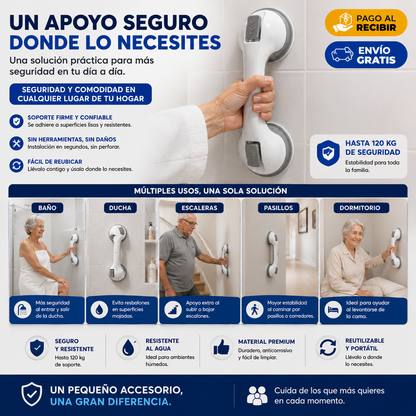 SafeGrip Soporte de Seguridad con Ventosa + Guia de Seguridad en el Baño — REGALO EXCLUSIVO🔥