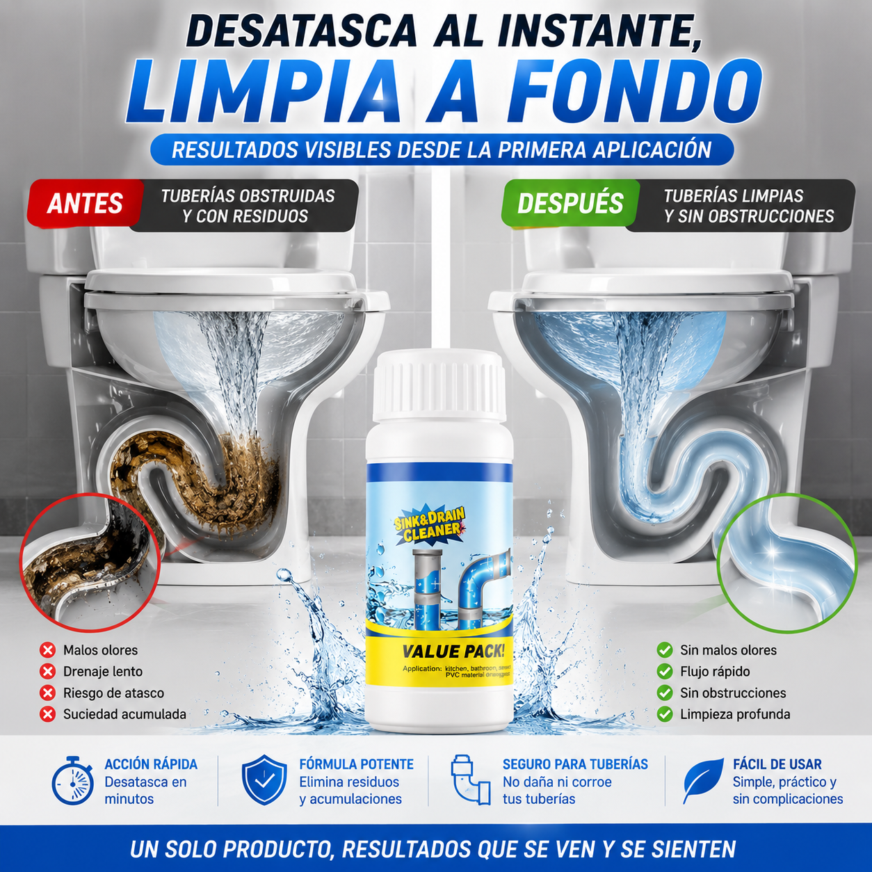 🛡️Limpiador de Desagües Potente 110G – Desatasca en Minutos y Sin Esfuerzo🏠¡Envío Gratis en 24h!🔥