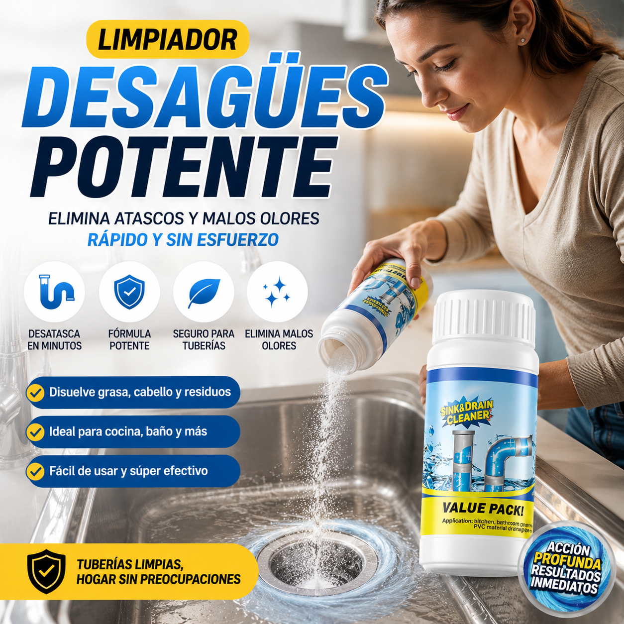 🛡️Limpiador de Desagües Potente 110G – Desatasca en Minutos y Sin Esfuerzo🏠¡Envío Gratis en 24h!🔥