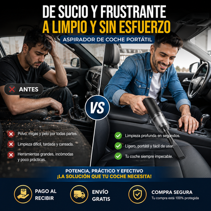 💨Aspirador de Coche Portátil | Elimina Polvo, Migas y Pelos en Segundos🚗¡Envío Gratis 24h!🔥