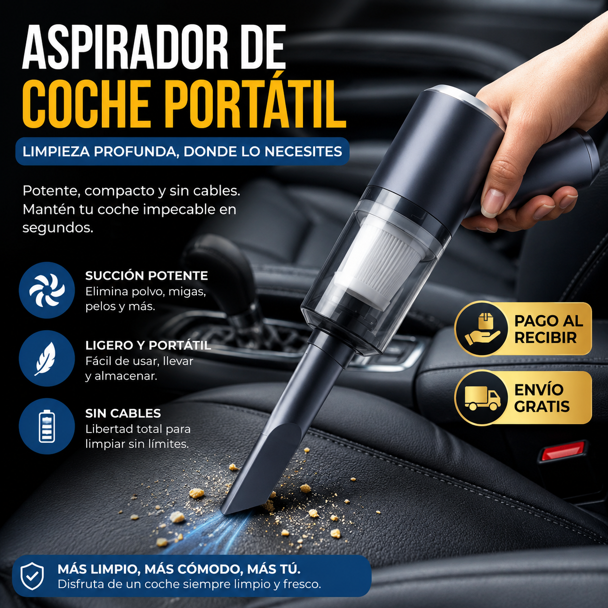 💨Aspirador de Coche Portátil | Elimina Polvo, Migas y Pelos en Segundos🚗¡Envío Gratis 24h!🔥
