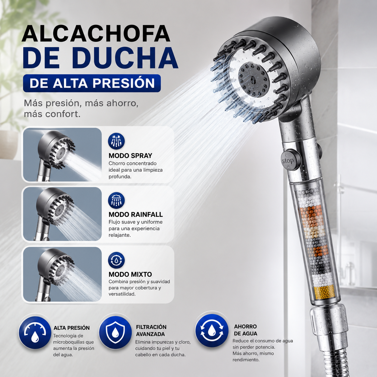 🚿Alcachofa de Alta Presión 3 en 1: Convierte tu ducha en una experiencia de spa 🚚¡Envío Gratis!🔥