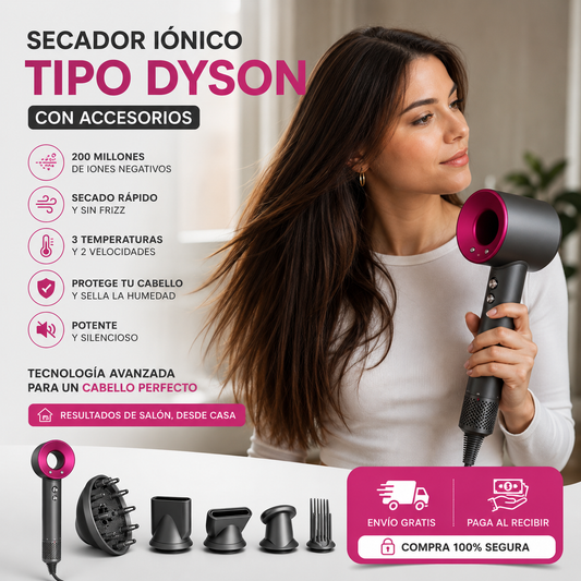 Secador iónico tipo dyson con accesorios