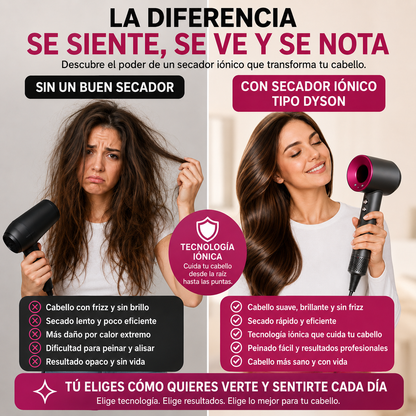 Secador iónico tipo dyson con accesorios